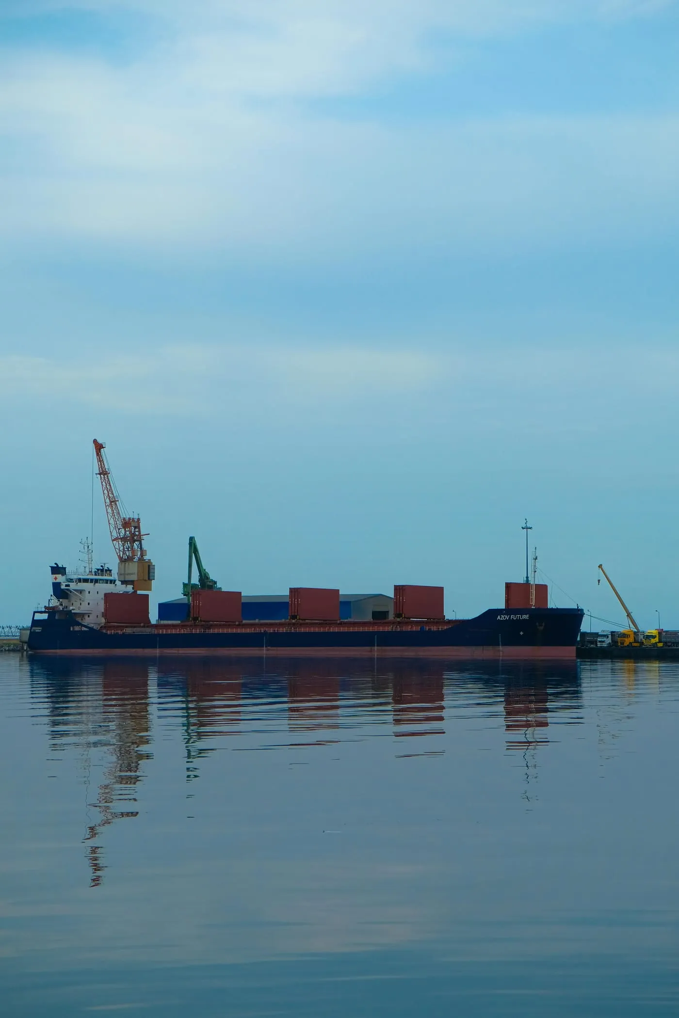 Cargo ship on calm water